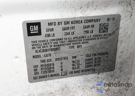 2015 Buick Encore z USA, uszkodzony, nr VIN KL4CJASB1FB268612